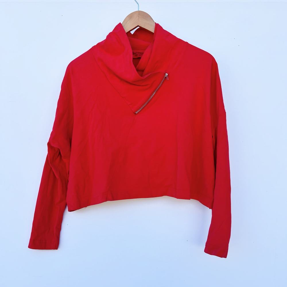 Mia Inspiration Cropped Jacket Red Street Fashion European Large Layering Long
